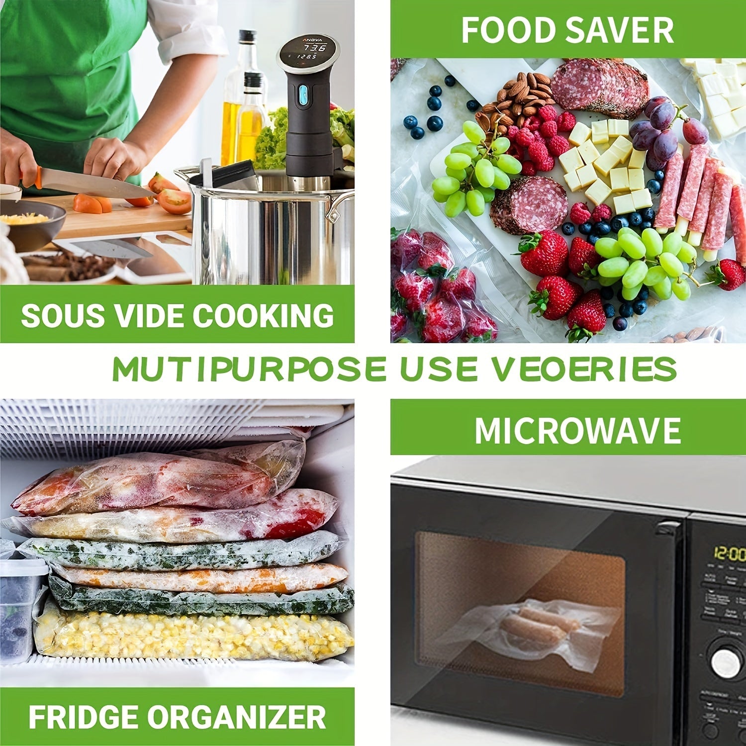 4/6/8pcs Combo Textured Vacuum Bag Storage Bags, Restaurant Kitchen Food Storage Bags Sealed Freezer Bags, Fresh Bags Food Bags Fresh Tough Preservation