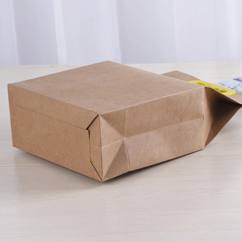 100Pcs/Lot Kraft Paper Rice Bags With Plastic Handle Stand Up Paper Gift Bags Food Paper Box Cookies Walnut Dry Fruit Stand Box
