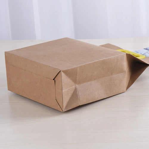 100Pcs/Lot Kraft Paper Rice Bags With Plastic Handle Stand Up Paper Gift Bags Food Paper Box Cookies Walnut Dry Fruit Stand Box