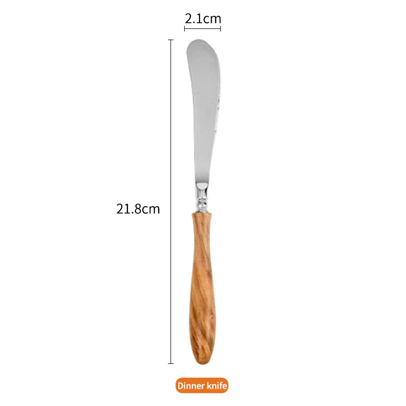 High-end Wooden Handle Tableware Set,304 Stainless Steel Metal Head, Easy to Clean,Steak Cutlery set