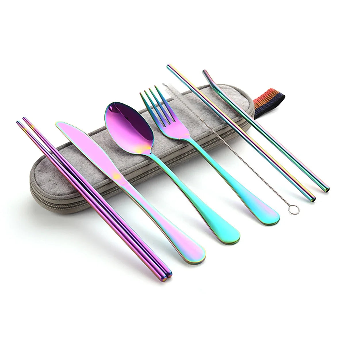 8PCS Portable Tableware Single Box Suitable For Outdoor Picnic Travel Students Chopsticks Fork Spoon Knife Easy To Take
