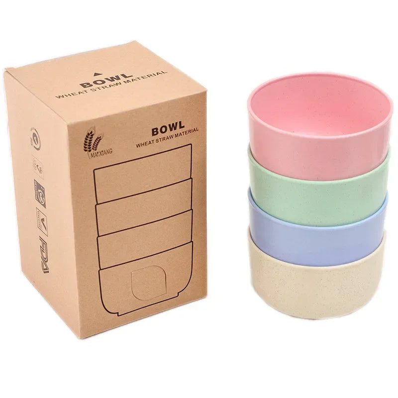 Tableware for Outdoor - 1 Set 4Pcs Wheat Straw Food Bowl, Water Cup, Serving Plate