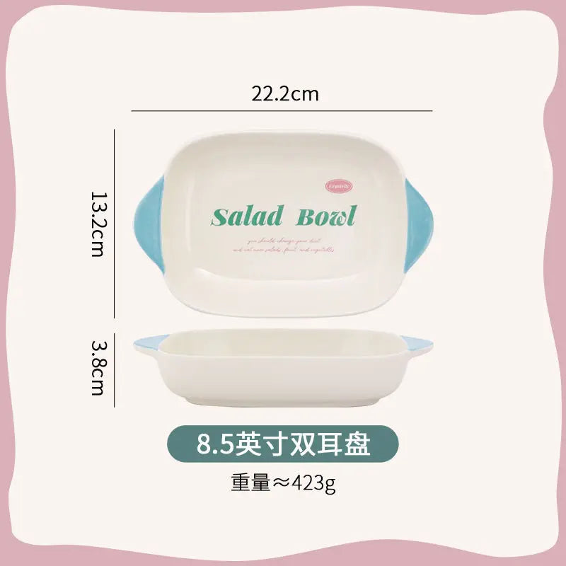 Tableware Bowl Plate Set Home Use,Including Bowls,Rice,Double Ear, Dividing Plates, Dessert Cups,High Aesthetic Value