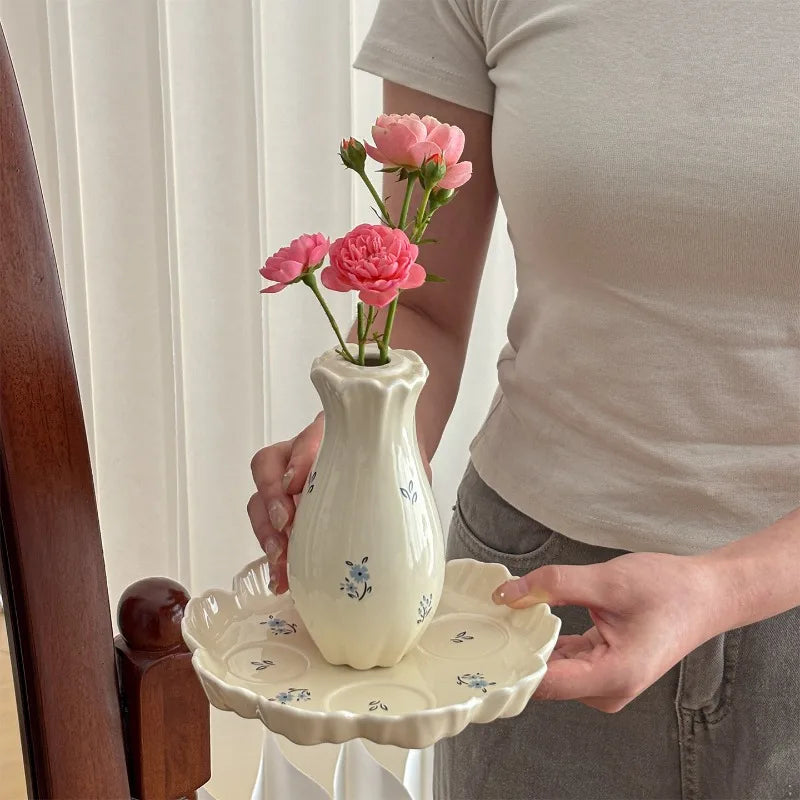 Floral Dining Table Ceramic Tray Salt & Pepper Shakers Decoration Ornament Living Room Small Desktop Vase  Dinnerware