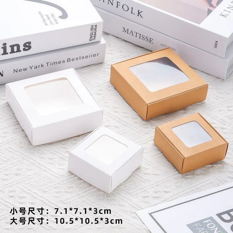 10Pcs Kraft Paper Carton Box Transparent Jewelry Cookie Chocolate Packaging Storage Cardboard Gift Boxes