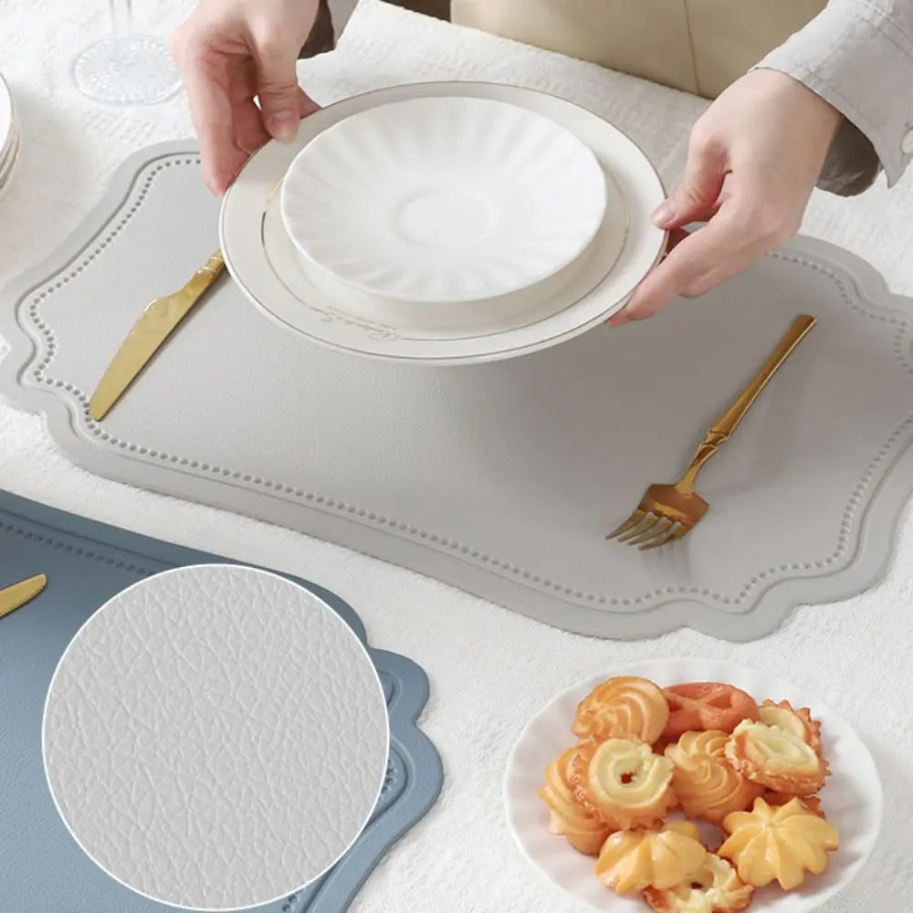 4 Piece Household Retro Irregular Tableware Pad Waterproof PU Leather Place Mat Washable Non-slip Table Mat Banquet
