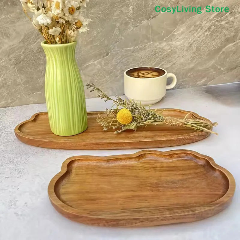 Wooden Decorative Plate Tea Coffee Tray Fruit Dessert Candy Plate Bread Snack Cake Food Dish Trays Tableware