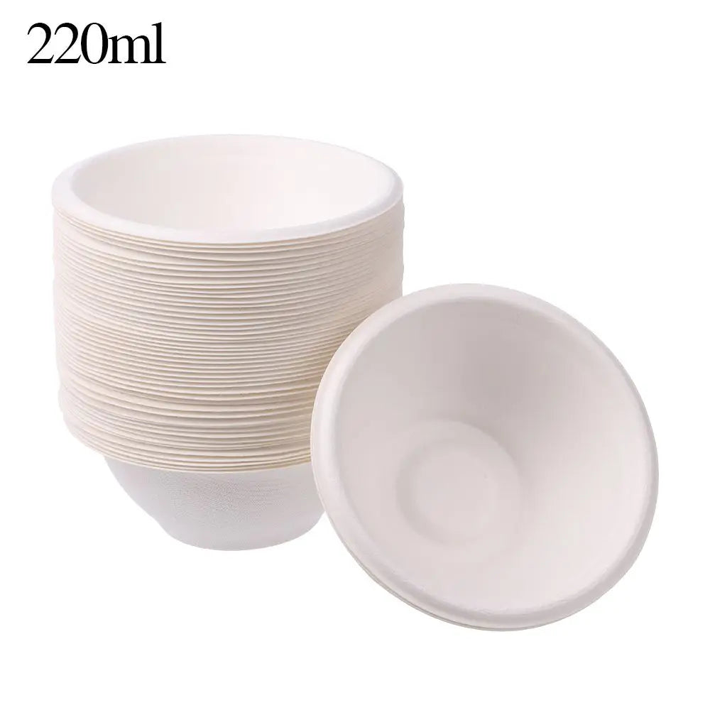 50PCS/Pack 220/350/500ml Disposable Dinnerware ECO-Friendly White Paper Bowl Disposable Tableware Outdoor Party Dining Supply