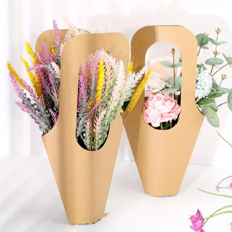 kraft Paper Bouquet Wrapping Gift Bags With Handles, Suitable For Thanksgiving, Birthdays, Wedding Parties, And Floral Gifts.