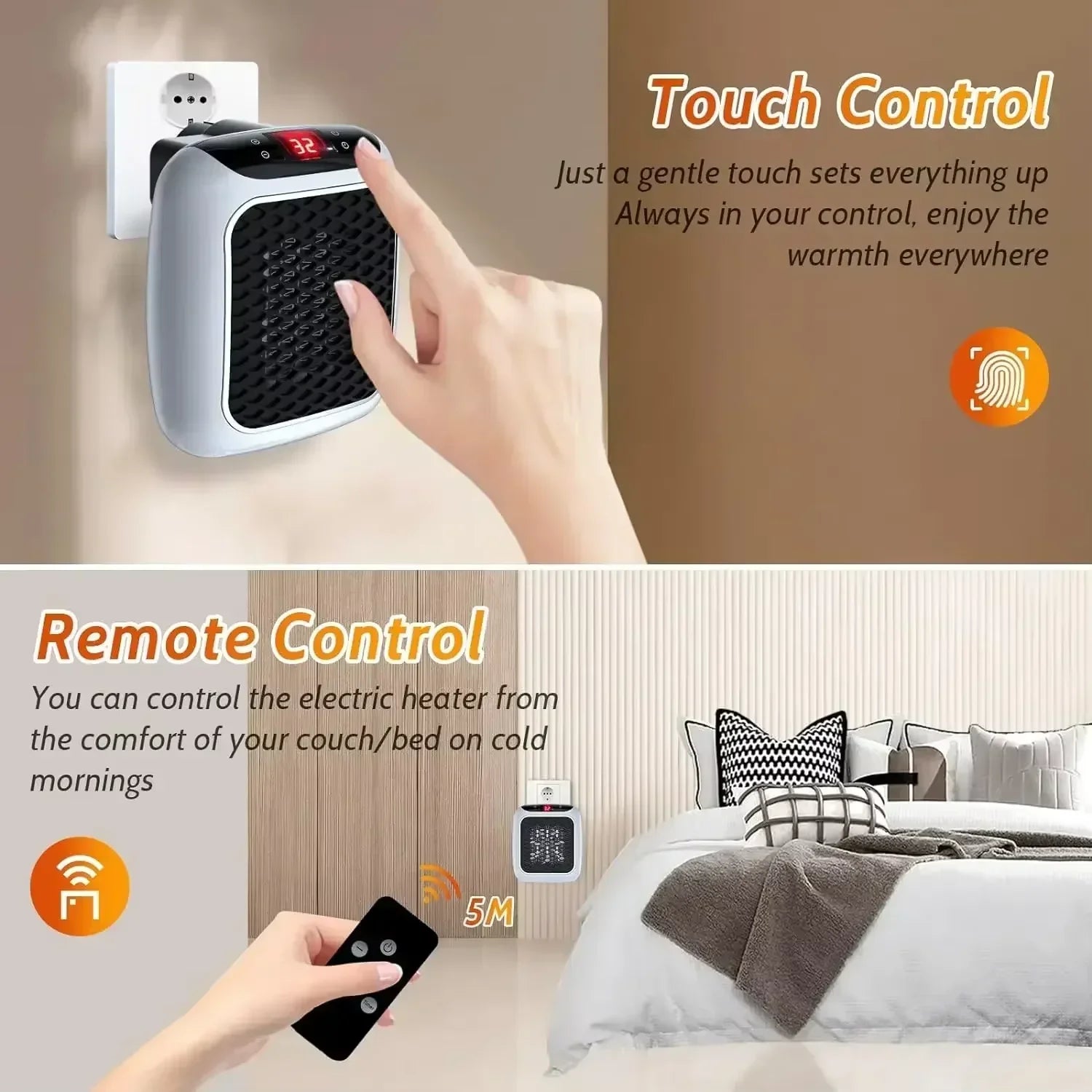 800W Mini Electric Heater Wall Mounted Hot Air Blower With Remote Control Houshold Heating Fan For Bedroom Bathroom