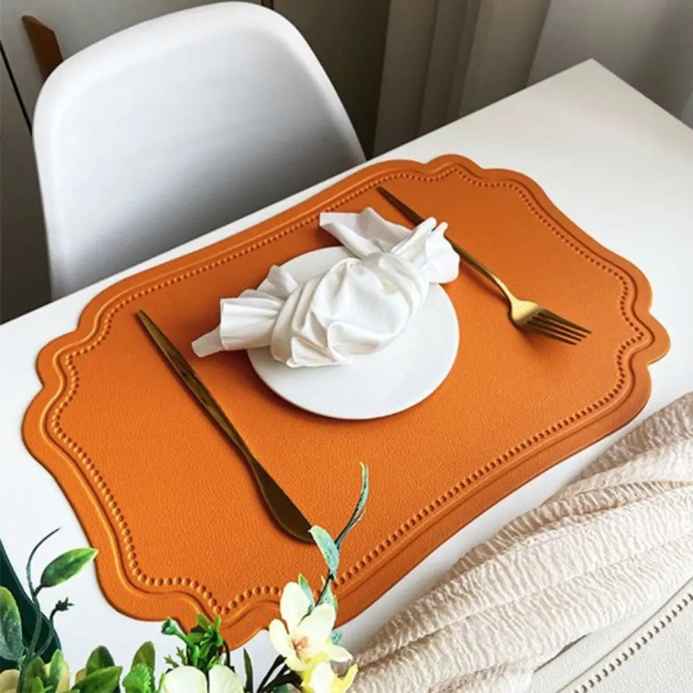 4 Piece Household Retro Irregular Tableware Pad Waterproof PU Leather Place Mat Washable Non-slip Table Mat Banquet