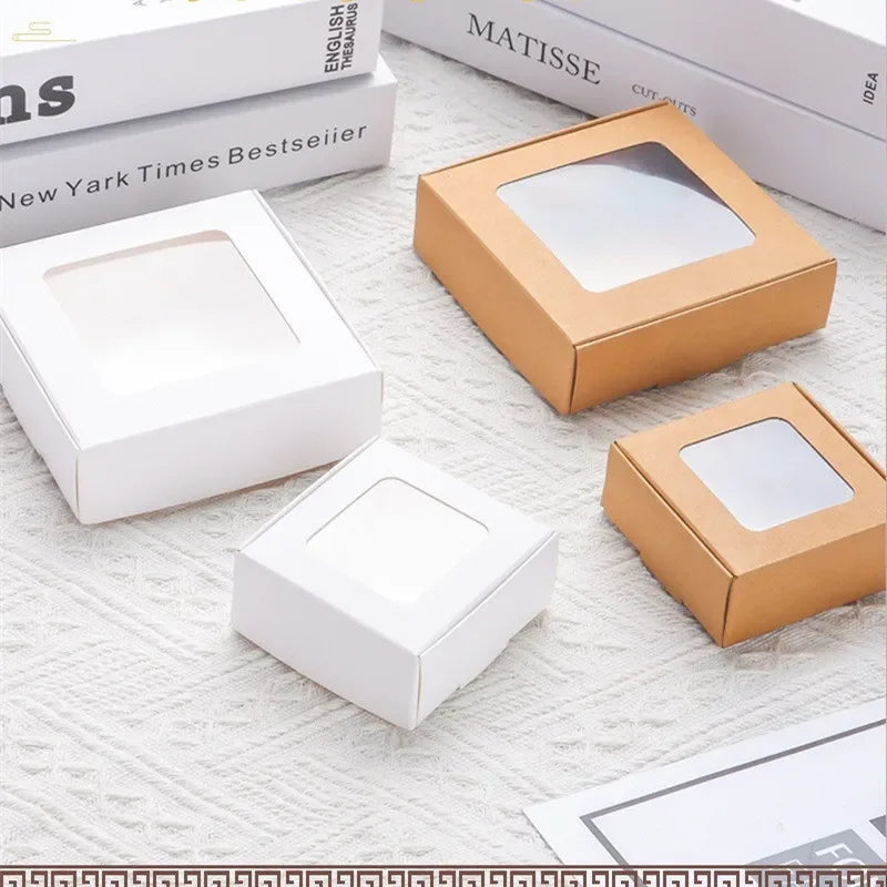 10Pcs Kraft Paper Carton Box Transparent Jewelry Cookie Chocolate Packaging Storage Cardboard Gift Boxes