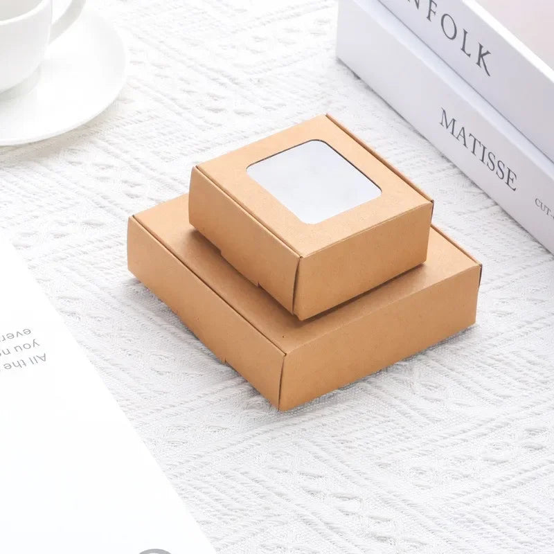 10Pcs Kraft Paper Carton Box Transparent Jewelry Cookie Chocolate Packaging Storage Cardboard Gift Boxes