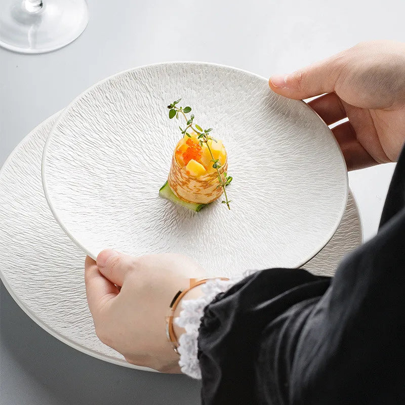 Restaurant Dishes, Round Frosted Ceramic Plates, Fruit Plates, Dessert Plates, Black and White Tableware, Utensils, Kitchenware