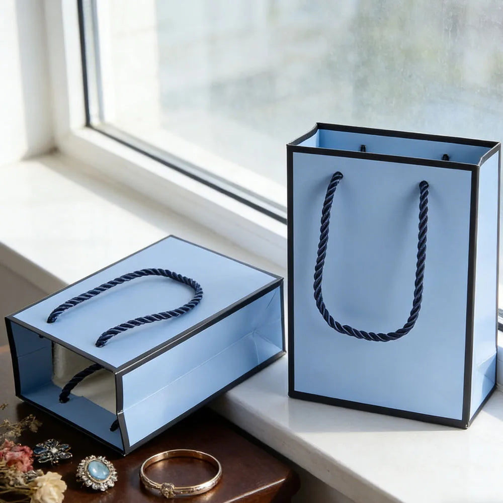 24/50/100PCS New Kraft Paper Gift Bags With Handles Shopping Carry Craft Blue Black DIY Bag Party Festive Supplies 12x5.7x16cm