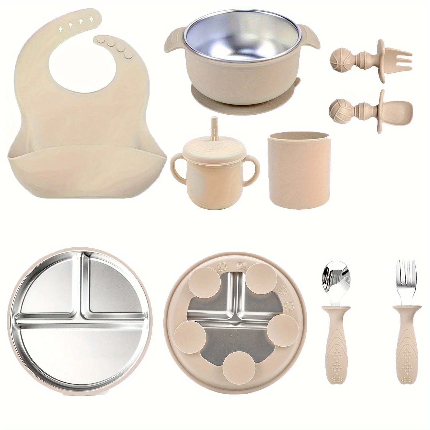Children's tableware set, made of stainless steel and silicone, high temperature resistant, easy to clean, Christmas gift