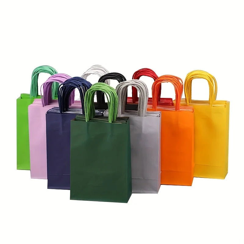 Party Favor Bags With Handles Reusable Kraft Paper Shopping Bags Birthday Supplies Party Gift Bags, Birthday Candy Bags