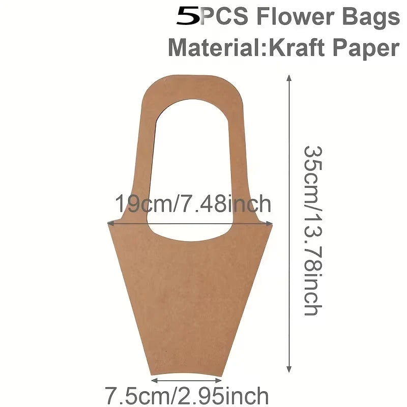 kraft Paper Bouquet Wrapping Gift Bags With Handles, Suitable For Thanksgiving, Birthdays, Wedding Parties, And Floral Gifts.