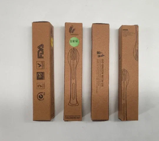 3PCS Portable Tableware Set Wheat Straw Dinnerware Detachable Cutlery Travel Tableware Picnic Dinnerware Set Camping Cutlery Set