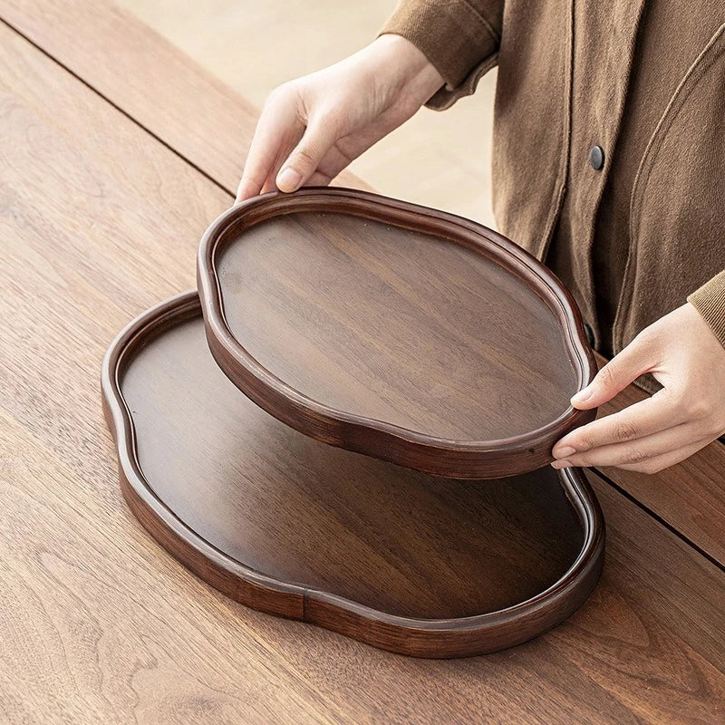 Wooden Decorative Serving Tray for Coffee Table and Home Decor Fruit Platter Decor Trays Serving Ware Food Dish Serving Platters