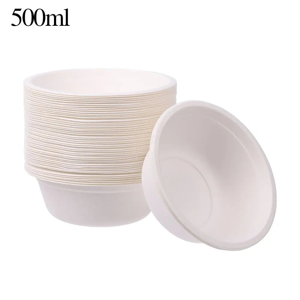 50PCS/Pack 220/350/500ml Disposable Dinnerware ECO-Friendly White Paper Bowl Disposable Tableware Outdoor Party Dining Supply