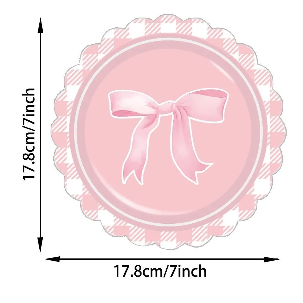 10pcs Paper Plates Bow Themed Party Decoration Bow Shape Pink Color Disposable Tableware Set Coquette Style Disposable Material