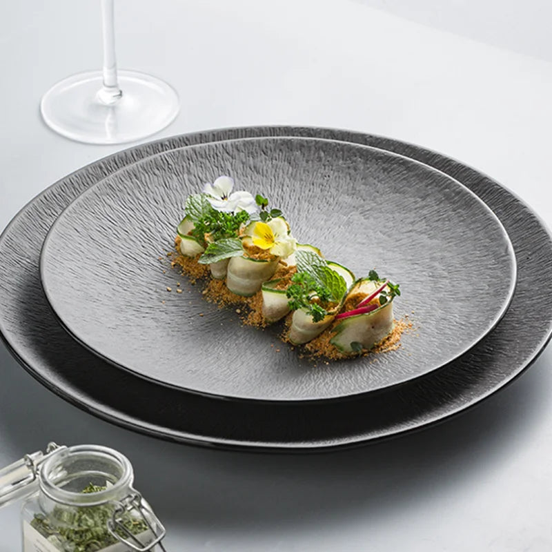 Restaurant Dishes, Round Frosted Ceramic Plates, Fruit Plates, Dessert Plates, Black and White Tableware, Utensils, Kitchenware
