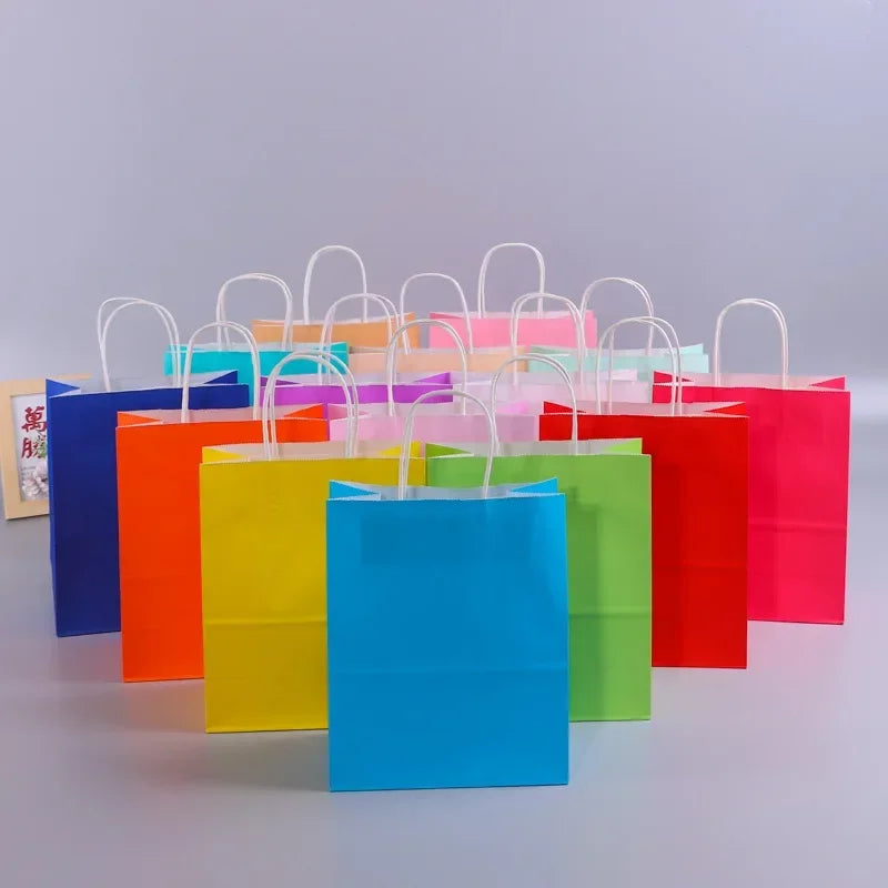 Kraft Paper Gift Bags With Handles 10/20/30/50/100PCS Shopping Carry Craft Brown White Bag Party Christmas Supplies