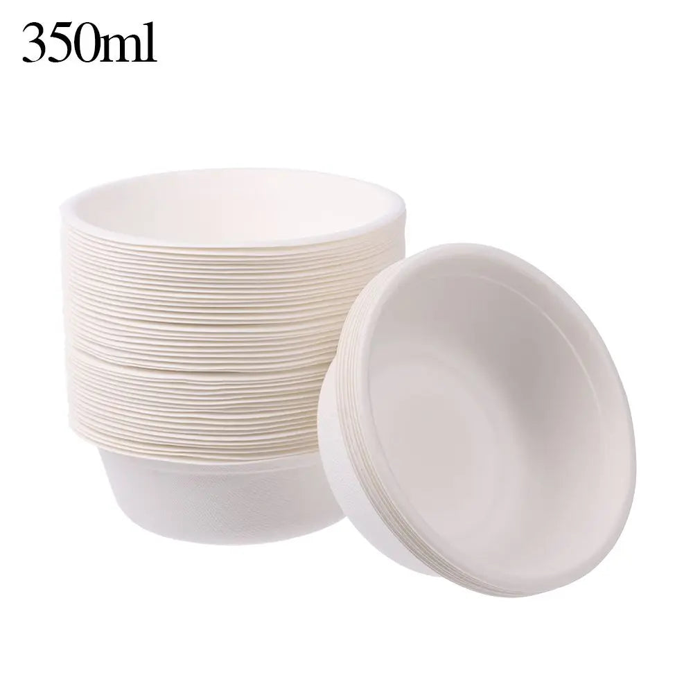 50PCS/Pack 220/350/500ml Disposable Dinnerware ECO-Friendly White Paper Bowl Disposable Tableware Outdoor Party Dining Supply