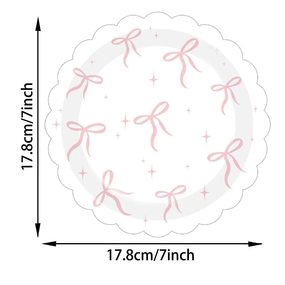 10pcs Paper Plates Bow Themed Party Decoration Bow Shape Pink Color Disposable Tableware Set Coquette Style Disposable Material