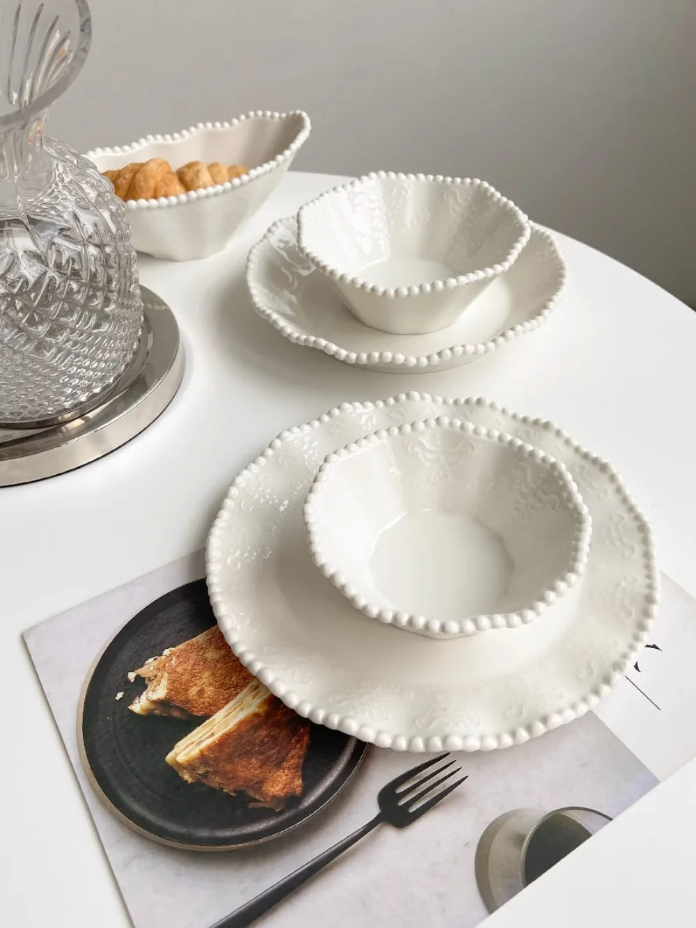 Ceramic Pearl Plates & Bowls Set - Practical Breakfast Tableware, Perfect for Modern Home Dining & Daily Use