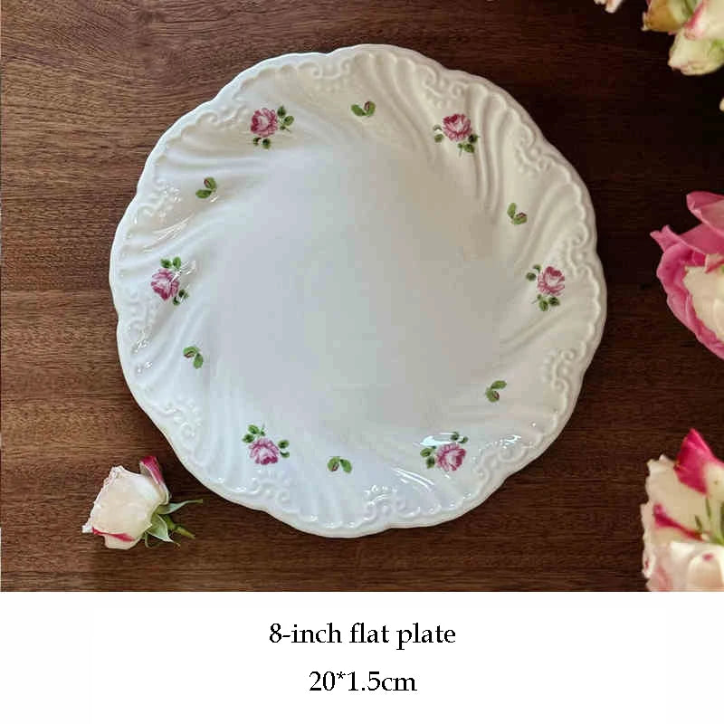 Ceramic Plate Set Coffee Cup Saucer Beautiful Tableware Vintage Rose Dessert Plate Dinner Dishes Gift Tea Cup Kitchen Supplies