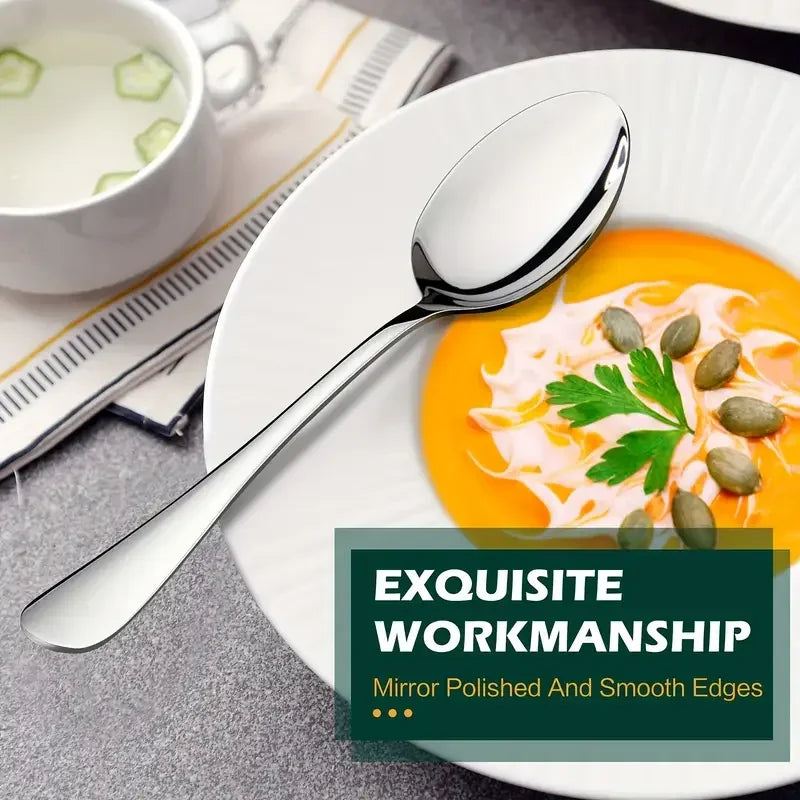 Stainless steel tableware set of 24 includes knife, fork, spoon, tea spoon and tea fork steak knife.
