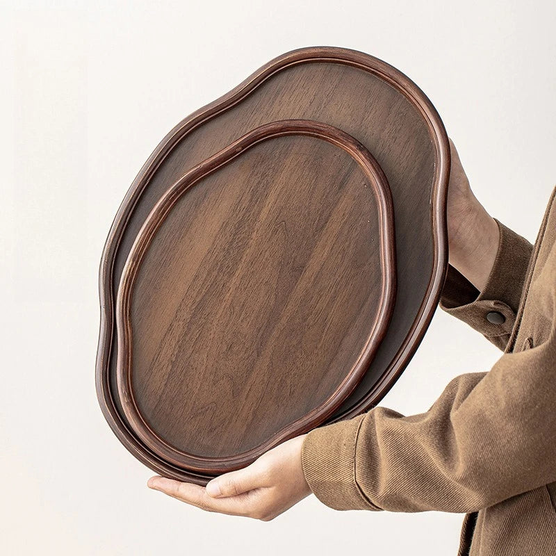 Wooden Decorative Serving Tray for Coffee Table and Home Decor Fruit Platter Decor Trays Serving Ware Food Dish Serving Platters