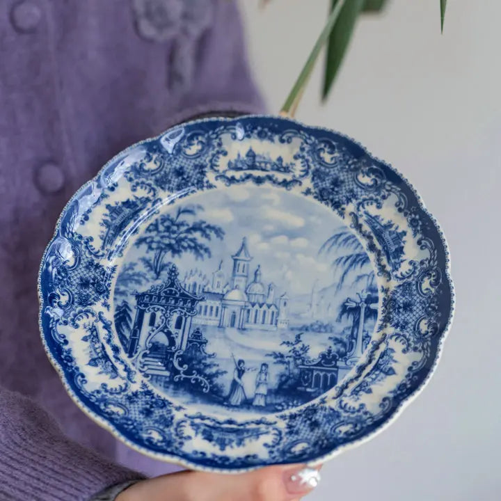 Blue and White Antique Blue Castle Coffee Cup Plate Dessert Plate Tableware Dining Table Decoration Tray Home Ceramic Plate
