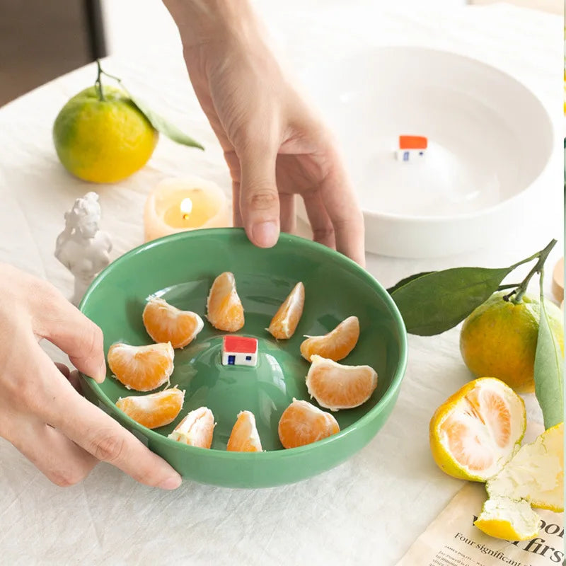 Household Tableware Abstract Plate  Ceramic Fruit Salad Bowls Utensils for Kitchen Dessert Three-dimensional House Plates