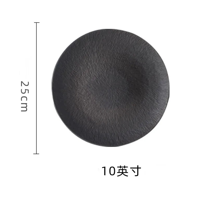 Restaurant Dishes, Round Frosted Ceramic Plates, Fruit Plates, Dessert Plates, Black and White Tableware, Utensils, Kitchenware