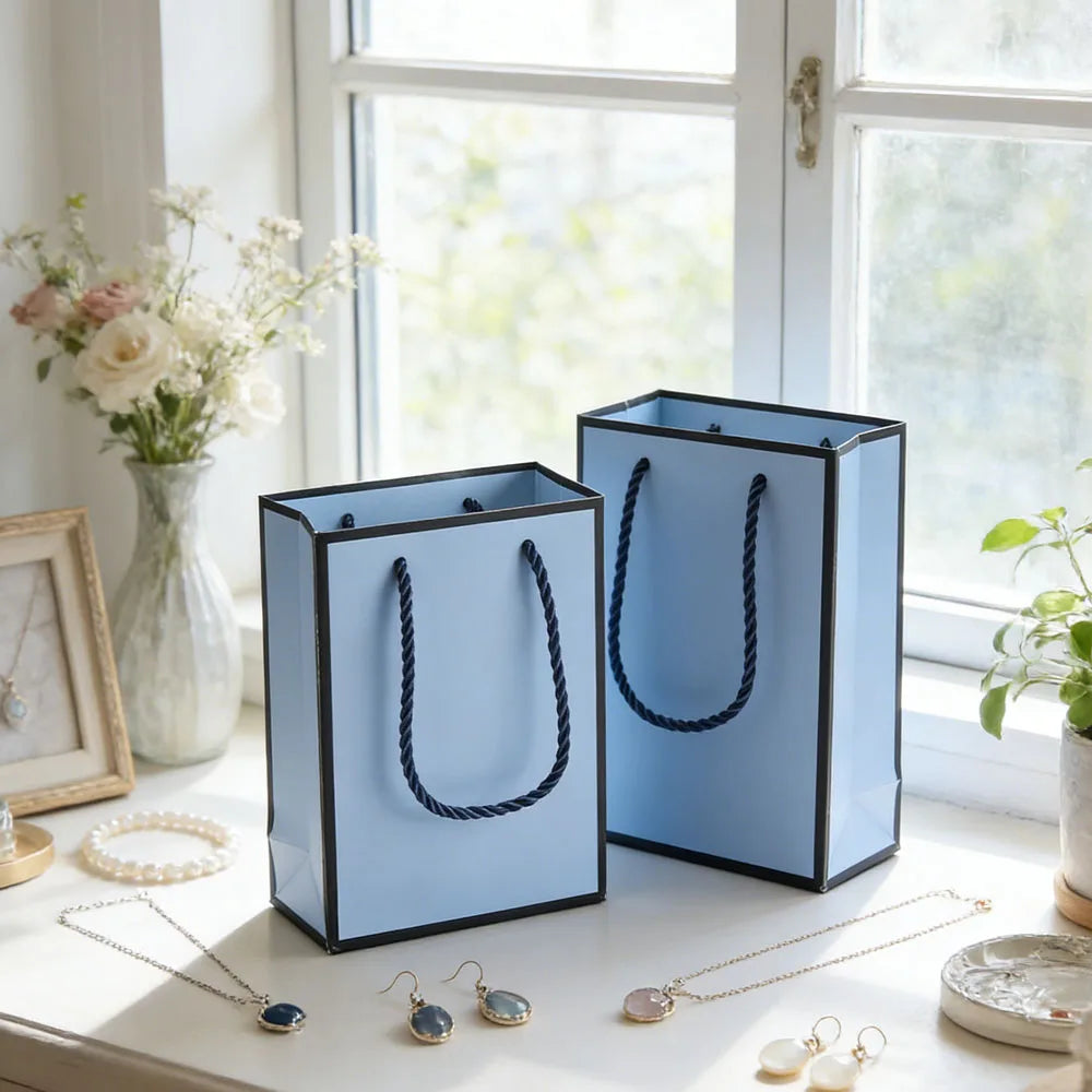 24/50/100PCS New Kraft Paper Gift Bags With Handles Shopping Carry Craft Blue Black DIY Bag Party Festive Supplies 12x5.7x16cm
