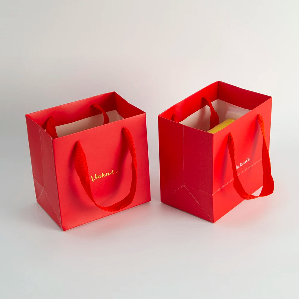 24-Pack Kraft Paper Red Bag with Handles Custom Logo Plain Paper Gift Grocery Bags for Food Retail Shopping Take Out Boutique
