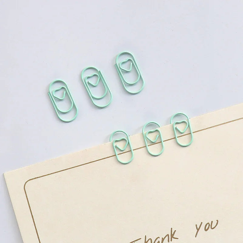 50pcs Mini Love Heart Paper Clips Macaron Color Photo Tickets Holder Binder Clips Notebook Planner Bookmarks Office Supplies