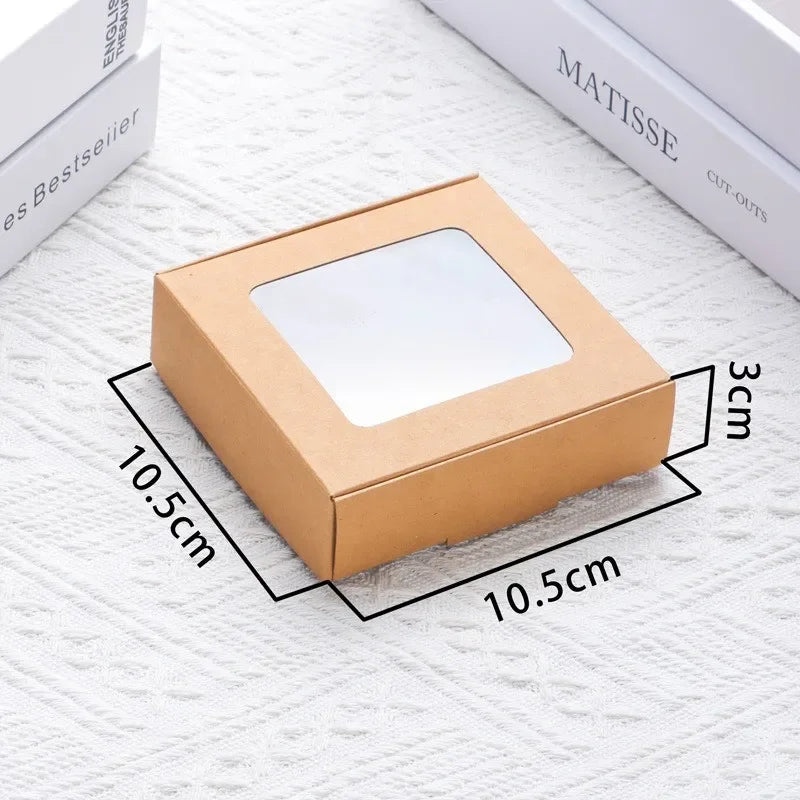 10Pcs Kraft Paper Carton Box Transparent Jewelry Cookie Chocolate Packaging Storage Cardboard Gift Boxes