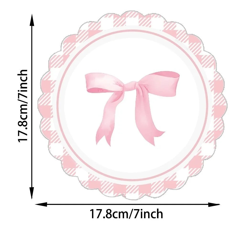 10pcs Paper Plates Bow Themed Party Decoration Bow Shape Pink Color Disposable Tableware Set Coquette Style Disposable Material