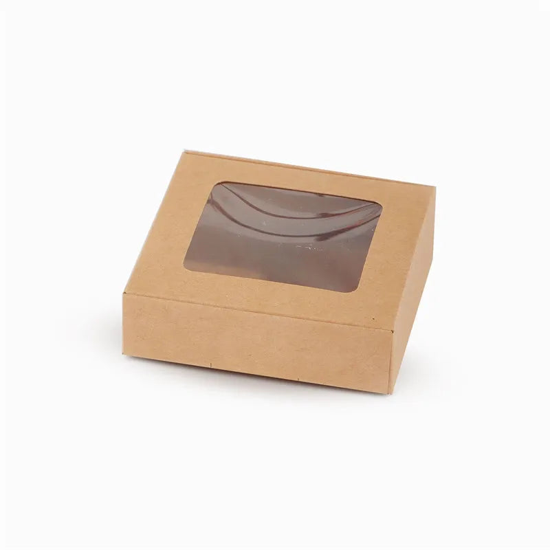 10Pcs Kraft Paper Carton Box Transparent Jewelry Cookie Chocolate Packaging Storage Cardboard Gift Boxes