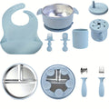 Children's tableware set, made of stainless steel and silicone, high temperature resistant, easy to clean, Christmas gift