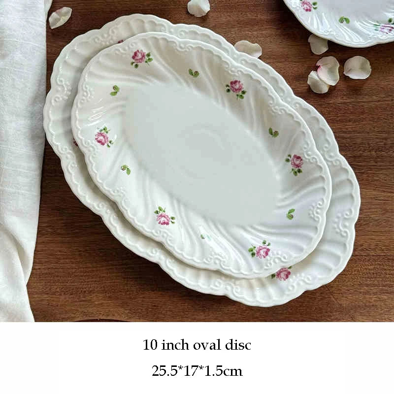 Ceramic Plate Set Coffee Cup Saucer Beautiful Tableware Vintage Rose Dessert Plate Dinner Dishes Gift Tea Cup Kitchen Supplies