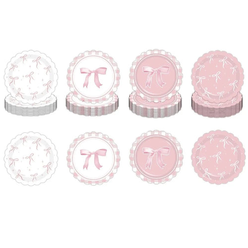 10pcs Paper Plates Bow Themed Party Decoration Bow Shape Pink Color Disposable Tableware Set Coquette Style Disposable Material