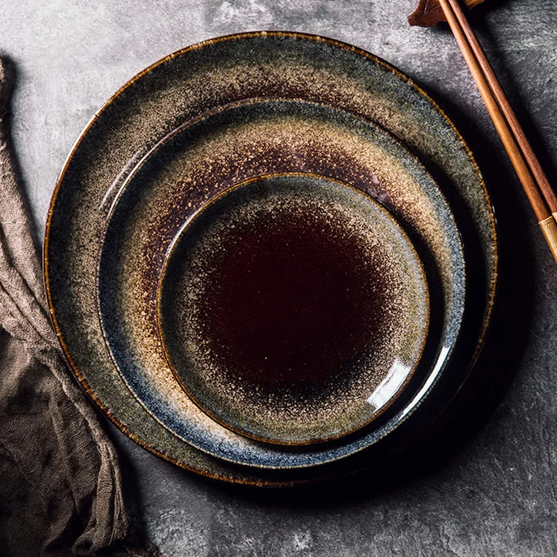 Japanese Ceramic Serving Dinner Plate Western Steak Dishes Trays Tableware Breakfast Dinnerware for Home Kitchen