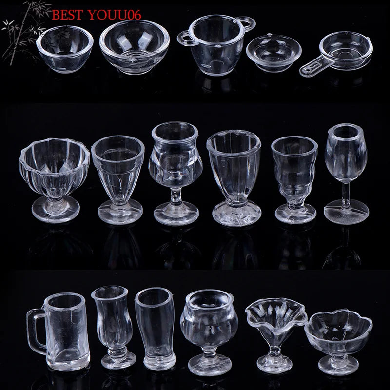 (YOUU06)17Pcs/Set 1:12 Dollhouse Miniature Transparent Tableware DIY Kitchenware Toys