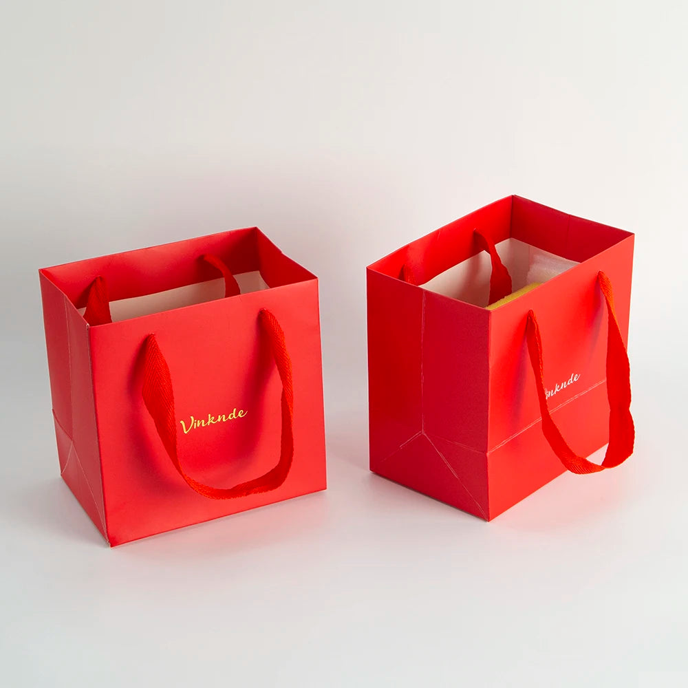 24-Pack Kraft Paper Red Bag with Handles Custom Logo Plain Paper Gift Grocery Bags for Food Retail Shopping Take Out Boutique