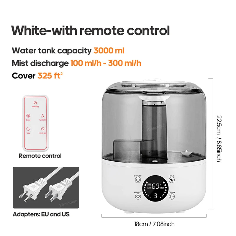 Household Electric Air Humidifier 3l Large-Capacity Large Spray Mute Humidifier Sprayer Atomiser Wall Plug